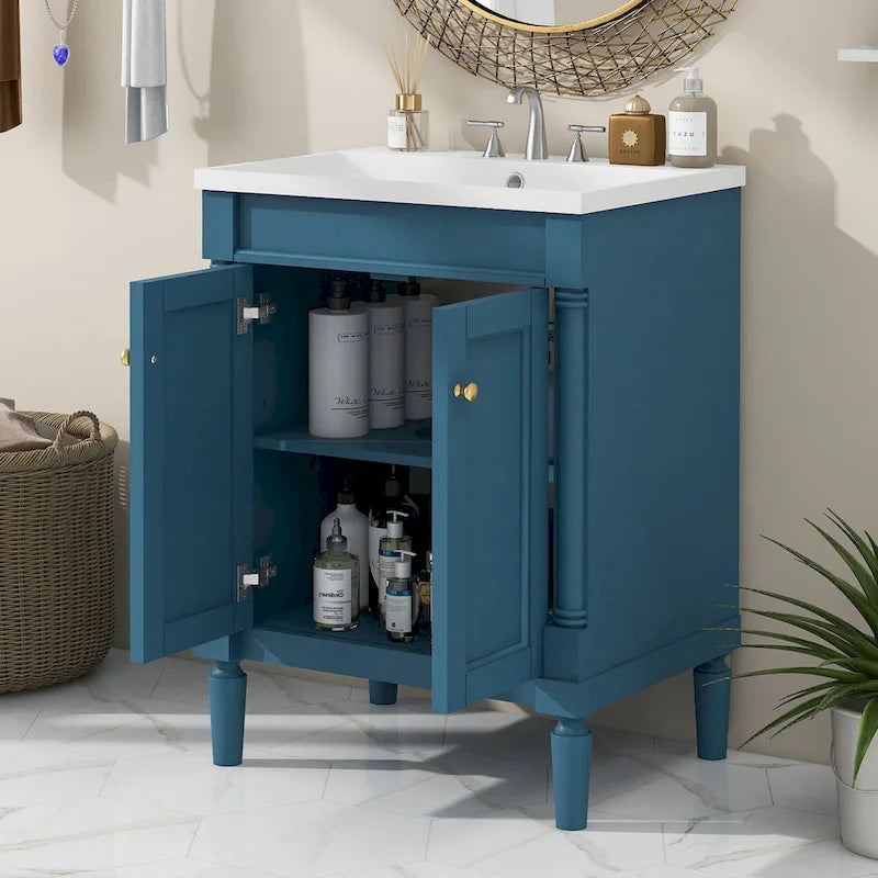 Tocador de baño independiente con lavabo individual en verde/blanco/plata/azul – 1 persona