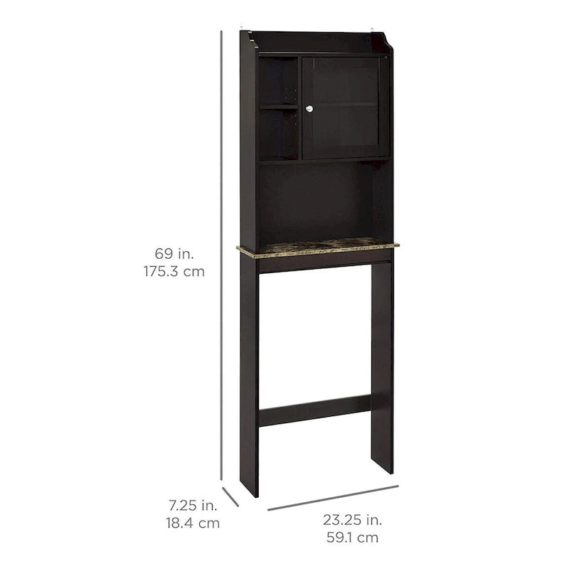 Armario de pared para inodoro con acabado de madera marrón, individual, 23.25" An. x 7.5" Prof. x 69" Al.