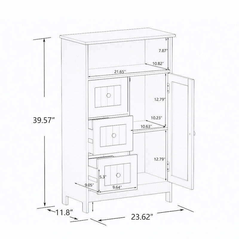 Armario de pie para baño con 3 cajones y 1 puerta