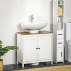 Armario bajo lavabo blanco, mueble de almacenamiento independiente de suelo con puertas dobles y estante ajustable, para un baño individual