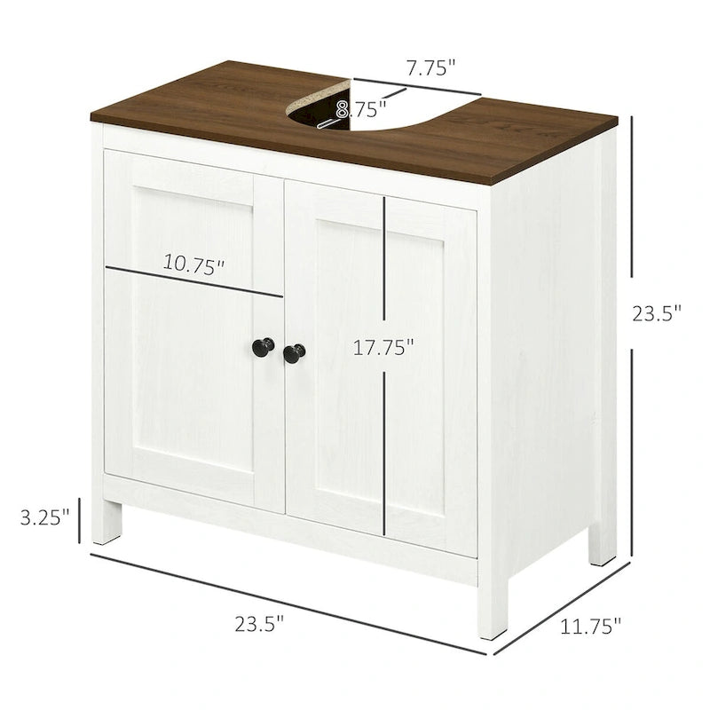 Armario bajo lavabo blanco, mueble de almacenamiento independiente de suelo con puertas dobles y estante ajustable, para un baño individual