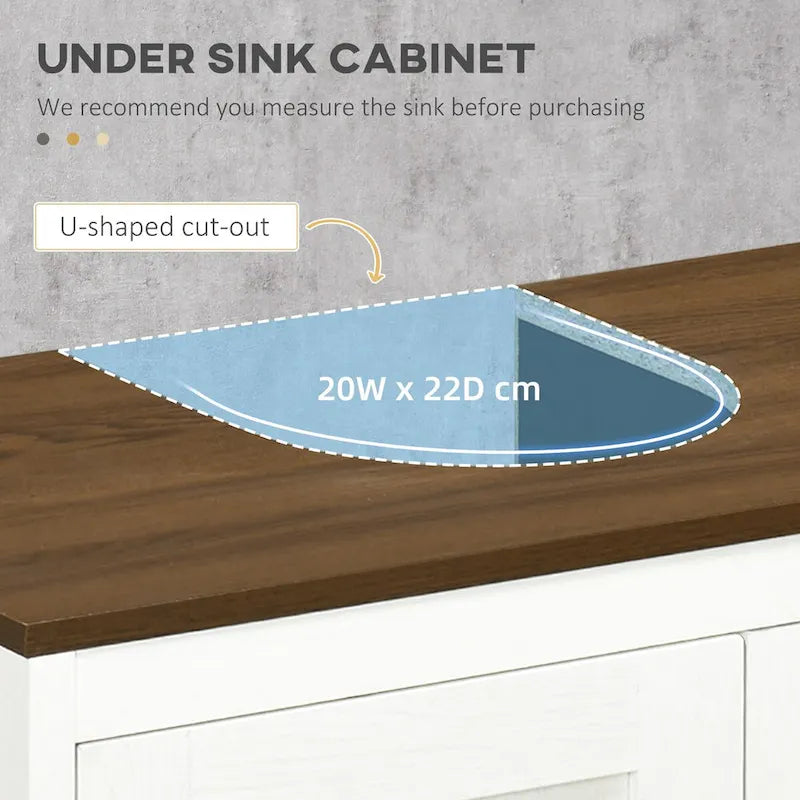 Armario bajo lavabo blanco, mueble de almacenamiento independiente de suelo con puertas dobles y estante ajustable, para un baño individual