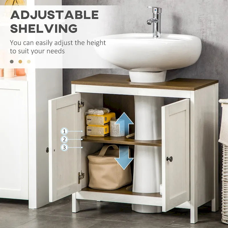 Armario bajo lavabo blanco, mueble de almacenamiento independiente de suelo con puertas dobles y estante ajustable, para un baño individual
