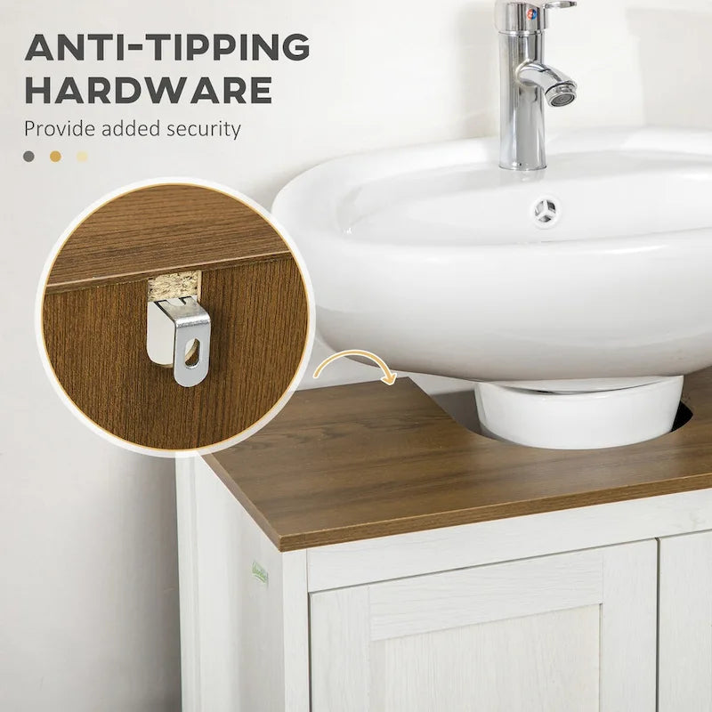 Armario bajo lavabo blanco, mueble de almacenamiento independiente de suelo con puertas dobles y estante ajustable, para un baño individual