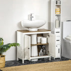 Armario bajo lavabo blanco, mueble de almacenamiento independiente de suelo con puertas dobles y estante ajustable, para un baño individual