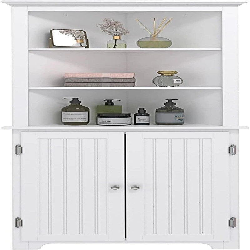 Gabinete de almacenamiento de esquina con acabado de madera blanca, 13" Profundidad x 23" Ancho x 65" Altura