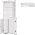 Gabinete de almacenamiento de esquina con acabado de madera blanca, 13" Profundidad x 23" Ancho x 65" Altura