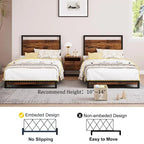 Base de cama de plataforma de metal con cabecero y piecero de madera