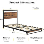 Base de cama de plataforma de metal con cabecero y piecero de madera