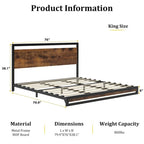Base de cama de plataforma de metal con cabecero y piecero de madera