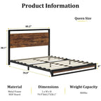 Base de cama de plataforma de metal con cabecero y piecero de madera